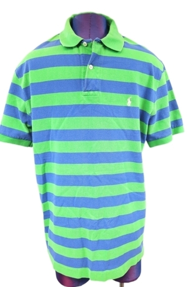 Polo Ralph Lauren Striped Blue and Green Polo Shirt Size Large Men's - Picture 1 of 6